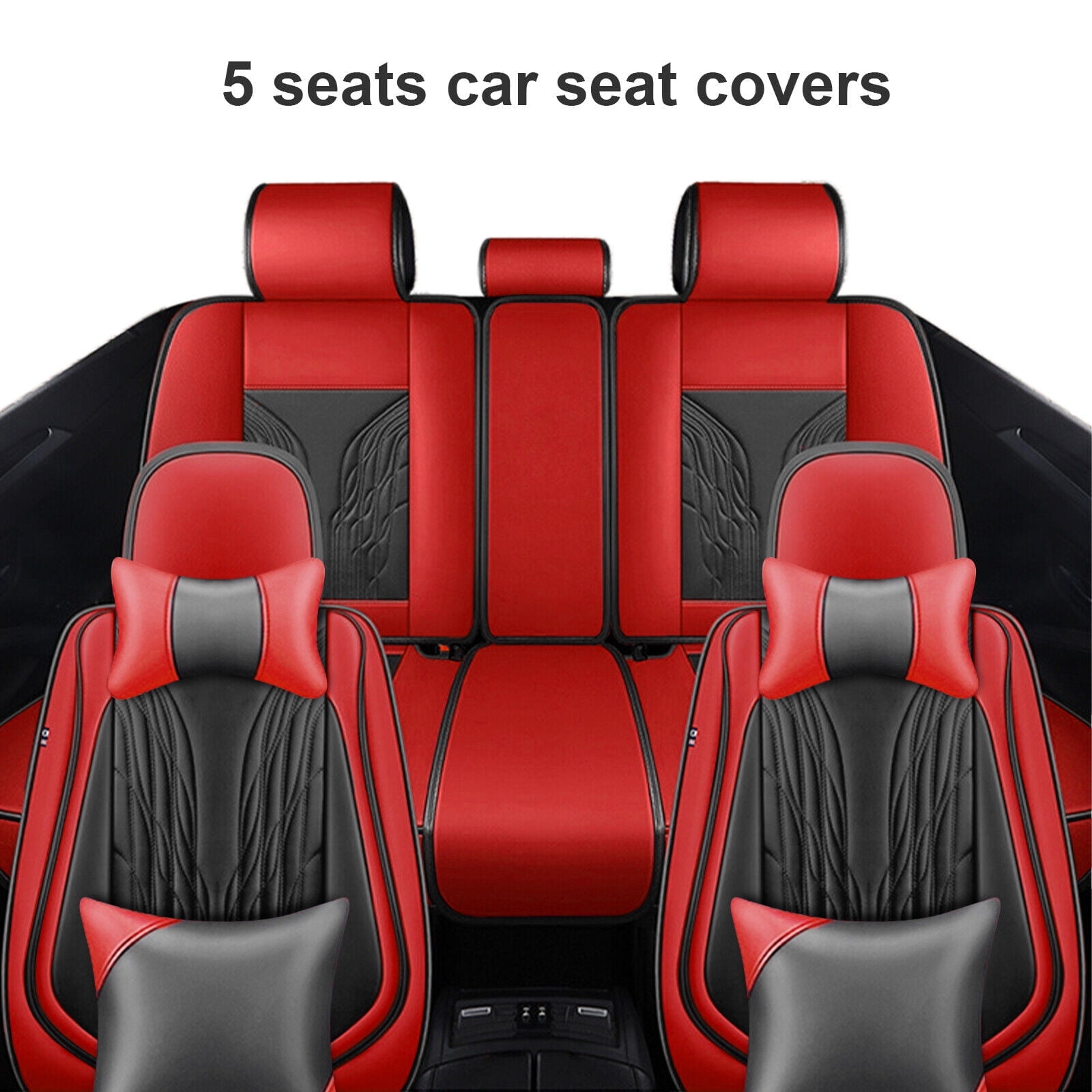 For Cadillac XT5 Car Seat Covers 5 Seats Full Set Deluxe PU Leather 5 Seats Auto Front Rear Cushion Protector with Pillow for STS XTS SRX Red