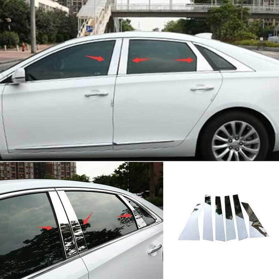 For Cadillac XTS 2013-2019 Chrome Steel Window BC Pillar Post Cover Trim 6pcs