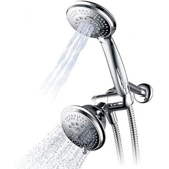 For California High Pressure 24-setting Handheld & Rain Shower Head Combo, Stainless Steel Hose, 3-way Water Diverter - Chrome Finish