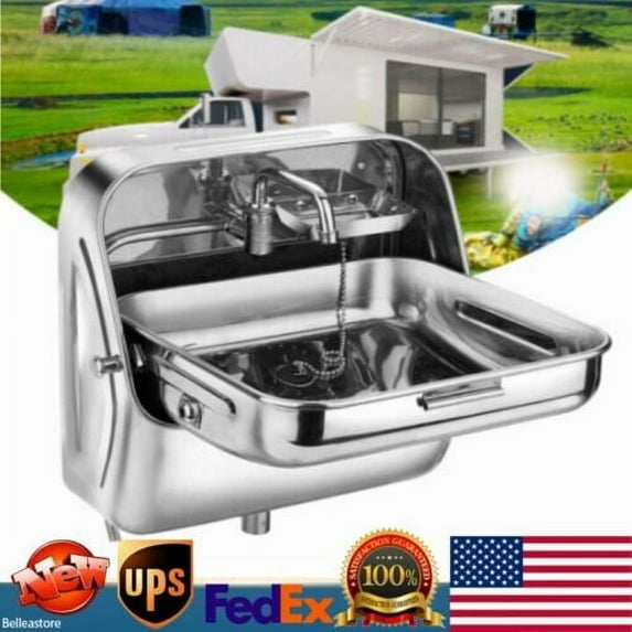 For Caravan Boat RV Camper Folding Sink Water Faucet Wash Basin Stainless Steel