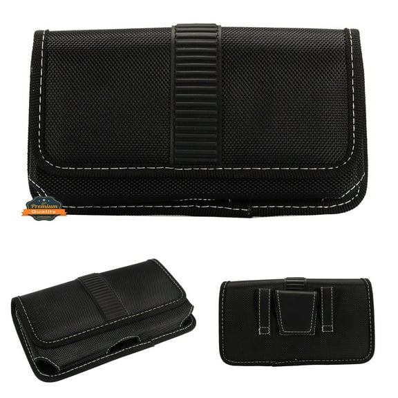 For Celero 5G 2024 / 2023, Celero SC 5G (2024) Rugged Canvas Cellphone Belt Clip Cover Holster Pouch Holder with Belt Loops Universal Horizontal Carrying Case - Black