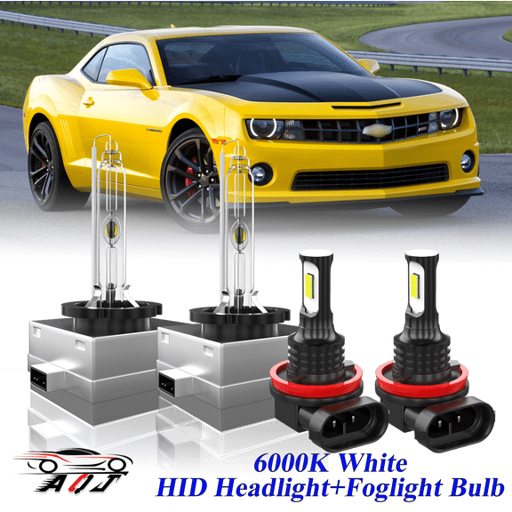 For Chevrolet Camaro 2010 2011 2012 2013 White Front HID Headlight High-Low + Ice Blue LED Fog Light Bulbs