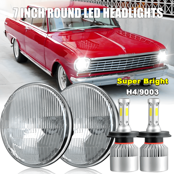 For Chevrolet Chevy Nova 1963-1978 7inch Round LED Headlights Hi/Lo Beam Sealed