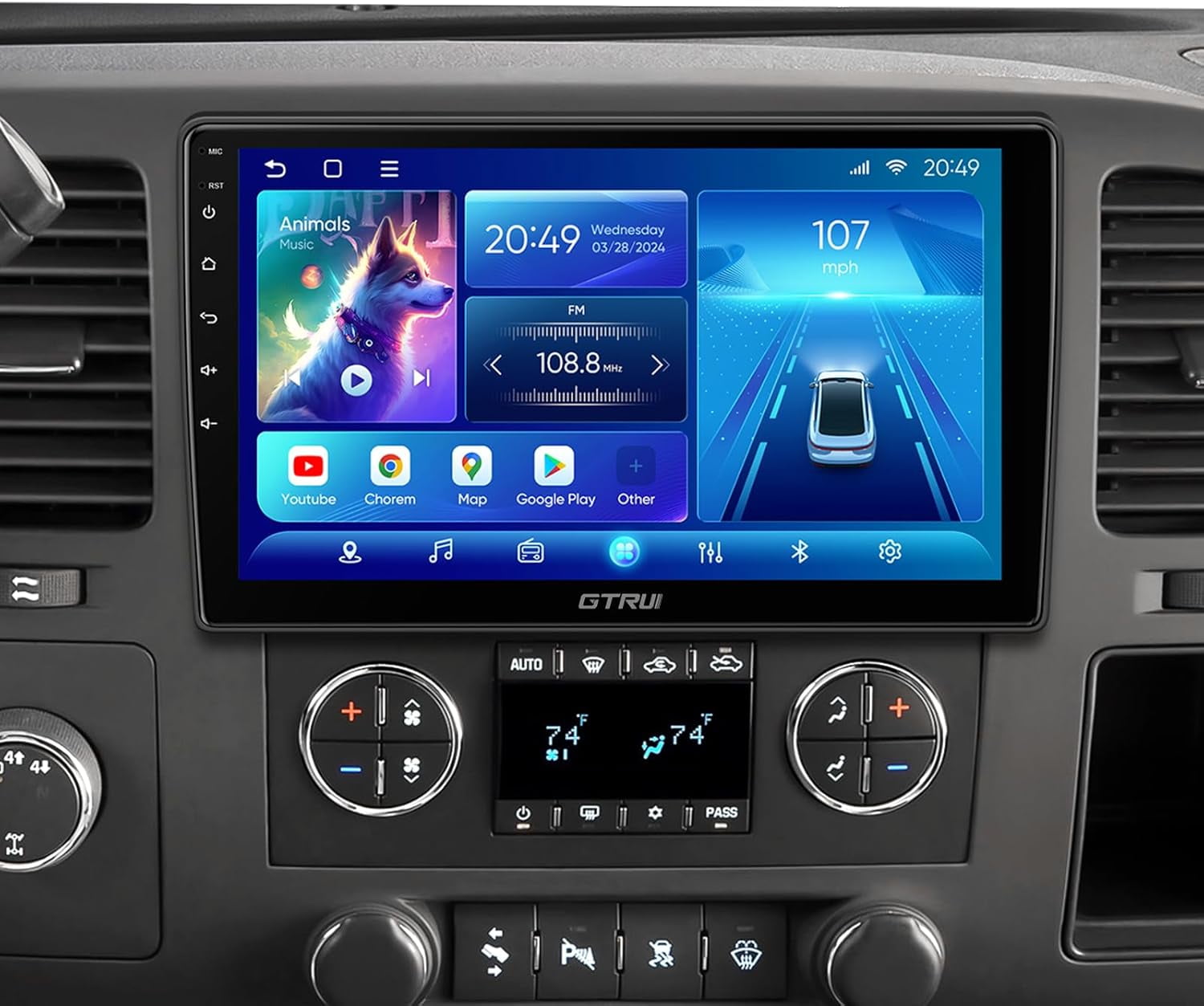 Android Car Radio For Chevrolet Silverado, Tahoe, GMC Sierra, Yukon (2007-2014) – 10.1 Inch Touchscreen, Wireless CarPlay/Android Auto, 2+32GB, GPS, BT