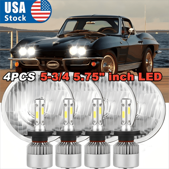 For Chevrolet Corvette C1 C2 C3 5 3/4" 5.75" LED Headlights Hi-Lo Beam 4PCS AAA