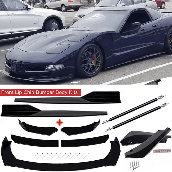 For Chevrolet Corvette C5 Black Front Bumper Lip Spoiler Splitter+Side Skirts
