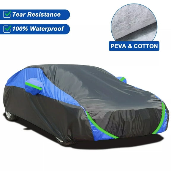 For Chevrolet Cruze 2010-2019 Car Cover Thickened PEVA&Cotton 6 Layer Material Waterproof Outdoor Anti-UV Rain Snowproof All Weather Black Blue