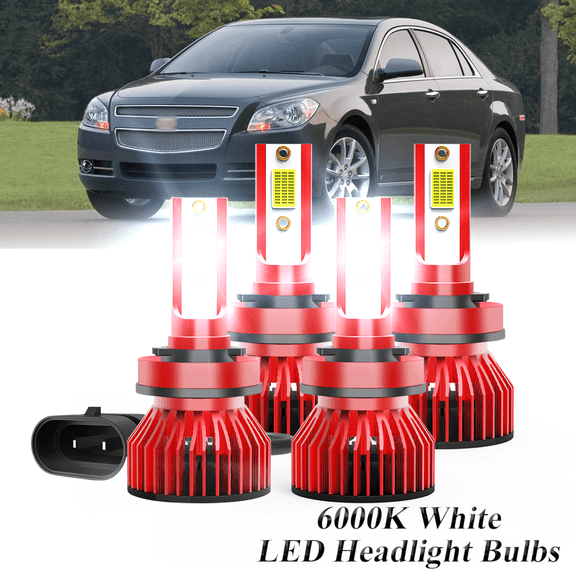 For Chevrolet Malibu 2004-2012 Combo LED Headlight High Low Beam Bulbs 4 Pack, 6,500K Cool White 30,000LM Super Bright