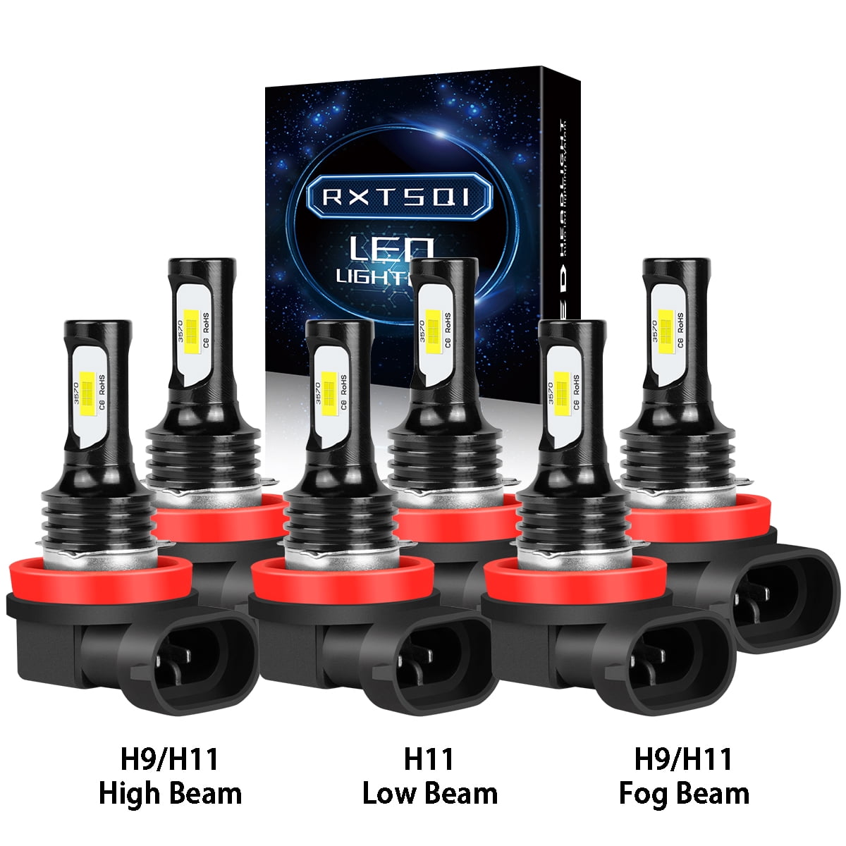 For Chevrolet Malibu 2008-2012 LED Headlight Bulbs H11 H9 High/Low Beam H11 Fog Light 6000k 6pcs