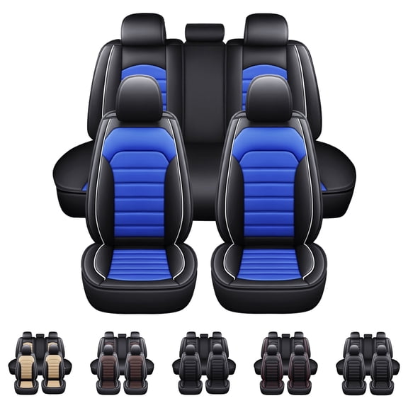 For Chevrolet Malibu Car Seat Covers, Durable 5-Seat Auto Front Rear Seat Cushion Protector Full Set for Cobalt/ Cruze/ Prizm/ Tracker/ Impala Black&Blue