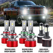 For Chevrolet Silverado 1500 1999-2002 Led Headlights 30000LM 9005 High Beam 9006 Low Beam 880 Fog Light Bulbs