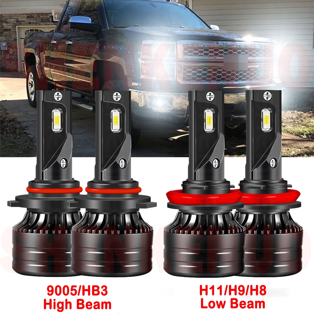 Super Bright 9006 LED Headlight Bulbs – 6000K White Low Beam Kit For Chevy Silverado 1999-2006