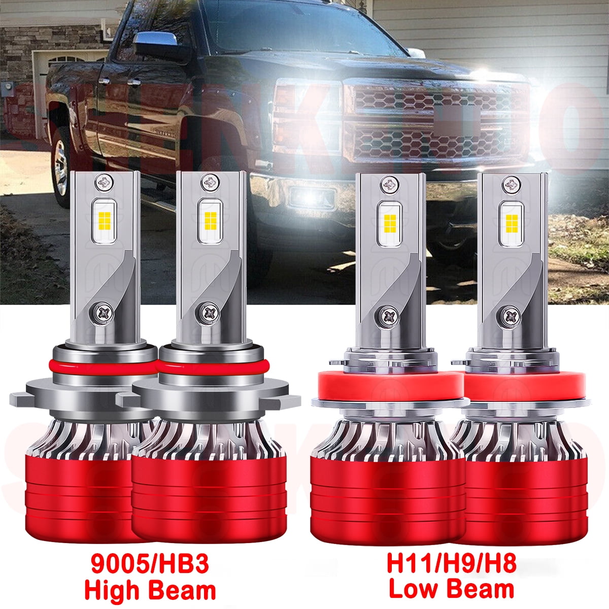 8000K Blue LED Headlight Bulbs Combo For Chevy Silverado 1500 2500HD 2007-2015