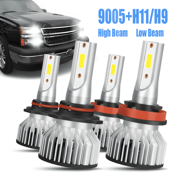 For Chevrolet Silverado 1500 2007-2021 9005+H11 LED Headlight Light Bulbs Hi-Lo Beam White 4Pack
