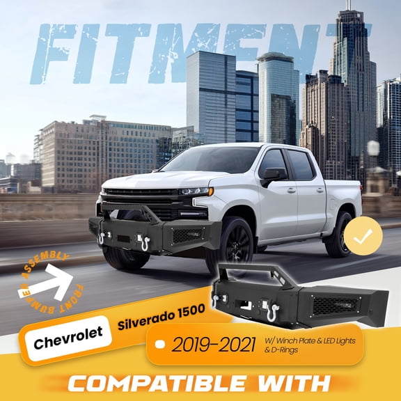 For Chevrolet Silverado 1500 2019-2021 Front Bumper W/Winch Plate & LED Lights