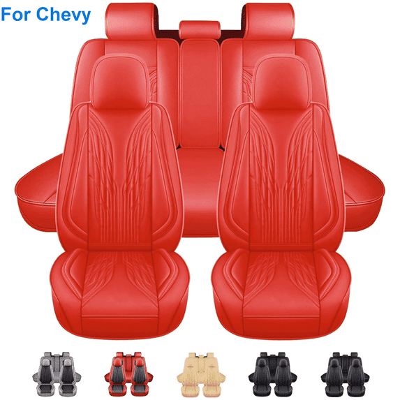For Chevrolet Sonic Car Seat Cover 5 Seats, Deluxe PU Leather 5 Seats Auto Front Rear Cushion Protector Full Set for HHR, Impala, Malibu, Prizm Red