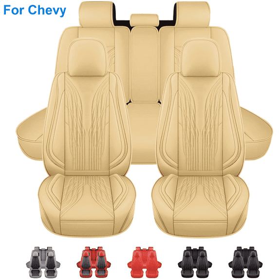 For Chevrolet Spark Car Seat Cover 5 Seats, Deluxe PU Leather 5 Seats Auto Front Rear Cushion Protector Full Set for Cobalt, Cruze, HHR, Impala Beige