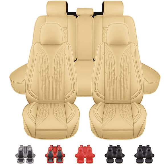 For Chevrolet Tracker Car Seat Cover 5 Seats, Deluxe PU Leather Auto Front Rear Cushion Protector Full Set for Cruze Impala Malibu Beige