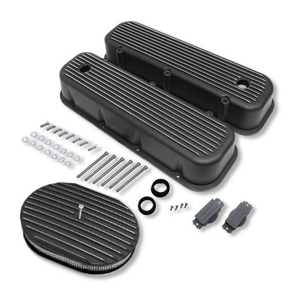 For Chevy Big Block 396 427 454 Tall Finned Valve Covers & 12" Air Cleaner Black