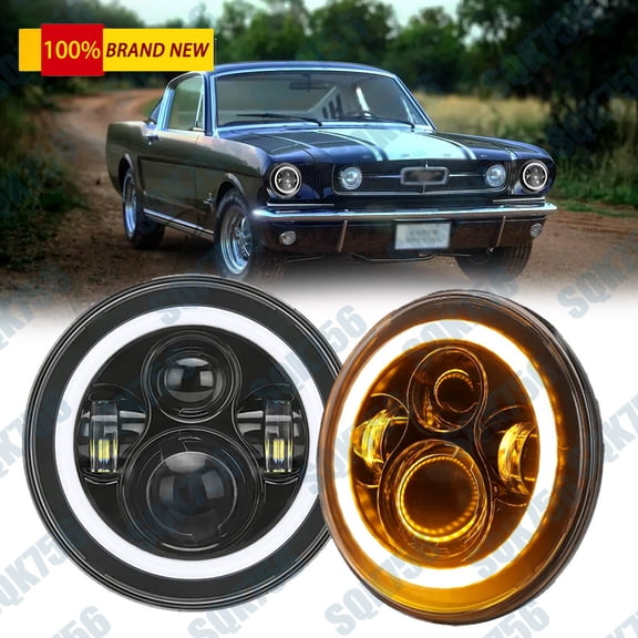 For Chevy C10 Camaro LUV Truck Pair 7" inch LED Round Headlights Halo Headlamps