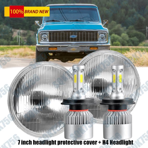 For Chevy C10 K10 K20 1975-1980 Pair 7" Round LED Headlights Halo DRL Hi/Lo Beam