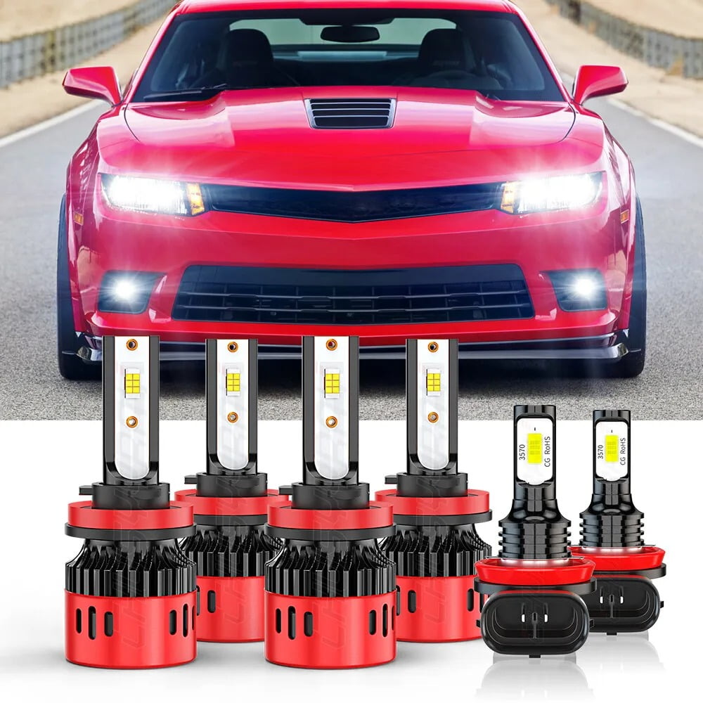For Chevy Camaro 2014 2015 LED Headlight High Low Beam Fog Light Bulbs Kit 6000K White 6x