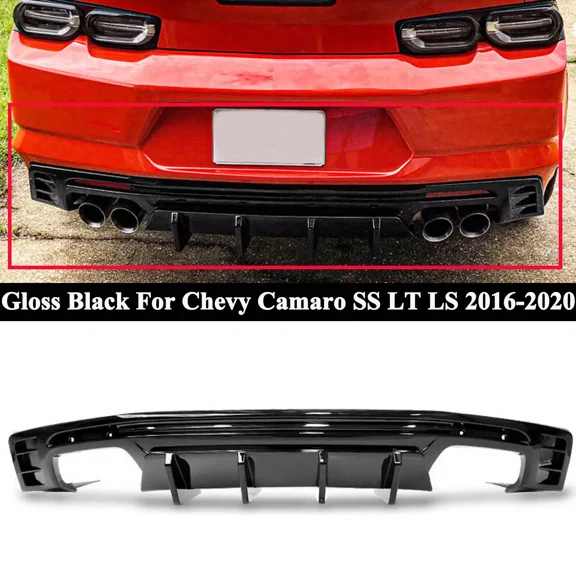 For Chevy Camaro SS LT LS 2016-2020 Gloss Black Rear Bumper Lip Spoiler Diffuser