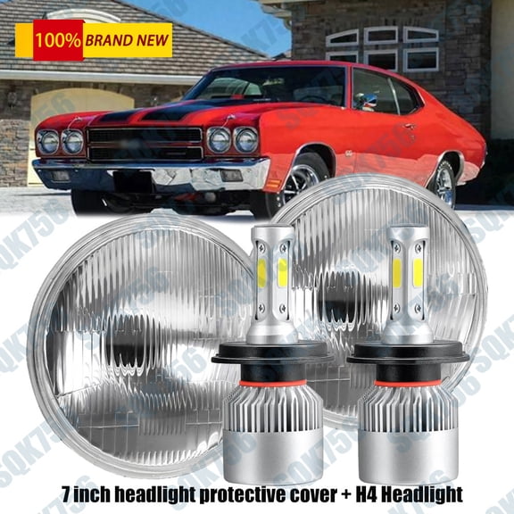 For Chevy Chevelle 1971-1973 Pair 7" Inch LED Headlights Round Hi~Lo Sealed Beam