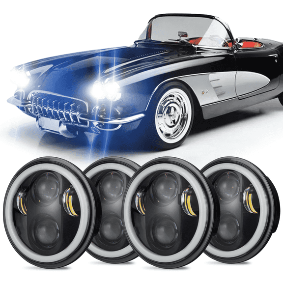 For Chevy Corvette 62-82 4x DOT 5.75" 5-3/4 inch LED Headlights Hi/Lo Beam DRL/Turn Signal Multi-functional LED Headlight