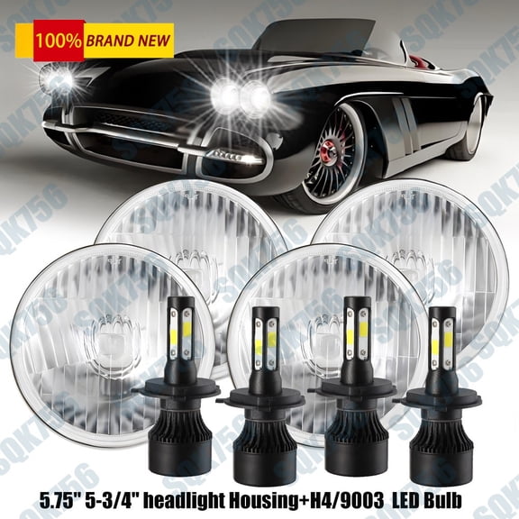 For Chevy Corvette 62-82 4x DOT 5.75" 5-3/4 inch LED Headlights Hi/Lo Beam H4