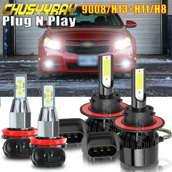 For Chevy Cruze 2011 2012 2013 2014 2015 LED Headlight Hi/Lo + Fog Light Bulbs*4