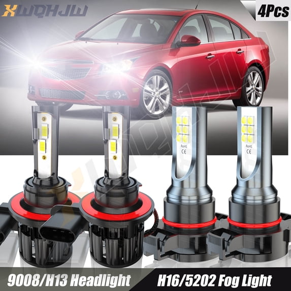 For Chevy Cruze 2011-2013 9008 LED Headlights High Low Beam H16/5202 Fog Light Combo 4Pcs