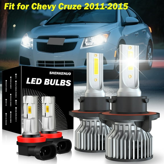 For Chevy Cruze 2011-2015 4PCS 9008 H8/H11 LED Headlight High/Low Fog Bulbs Combo Kit