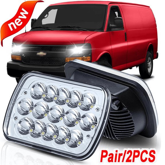 For Chevy Express Cargo Van 1500 2500 3500 2x 7x6 5x7 LED Headlights High/Low
