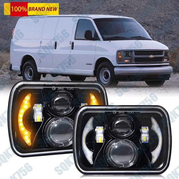 For Chevy Express Cargo Van 1500 2500 3500 Pair 7x6 5x7 Headlight Hi/Lo Halo DRL