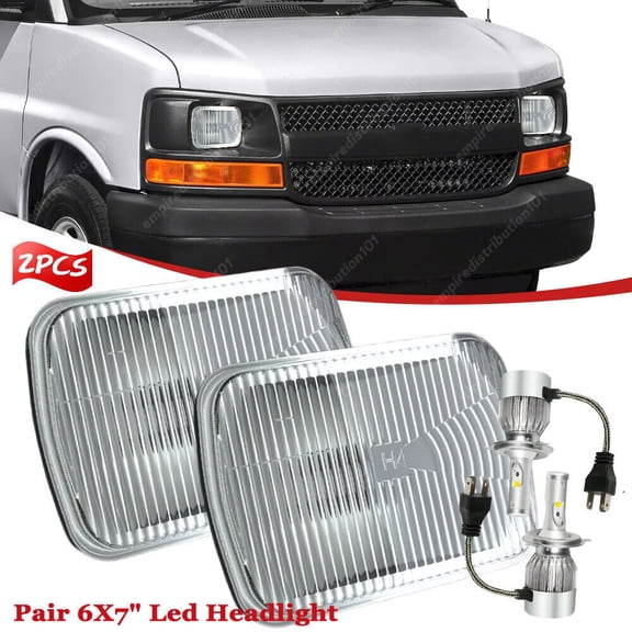 For Chevy Express Cargo Van 1500 2500 3500 Pair 7x6 5x7 LED Headlight Hi/Lo Beam