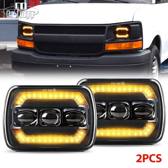 For Chevy Express Cargo Van 1500 2500 3500 Pair 7x6 5x7 LED Headlights Hi/Lo DRL