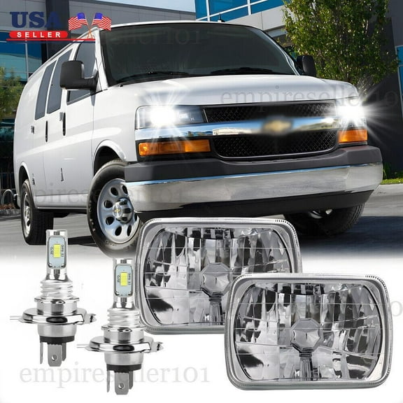 For Chevy Express Cargo Van 1500 2500 3500 Pair 7x6 5x7 LED Headlights Hi/Lo