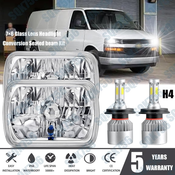 For Chevy Express Cargo Van 1500 2500 3500 pair 7x6 5x7 LED Headlights Hi/Lo