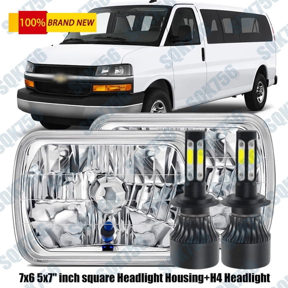 For Chevy Express Cargo Van 1500 3500 Pair 5x7" 7x6" 7 Inch Square LED Headlight
