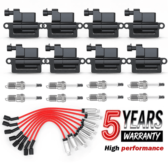 For Chevy GMC 4.8L/5.3L/6.0L/8.1L 8 Pack Square Ignition Coil & Spark Plug Wire