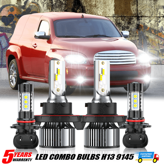 For Chevy HHR 2006-2007 2011 6000K White LED Headlight Hi&Lo Beam+Fog Light Bulbs Combo kit - 4 Pack