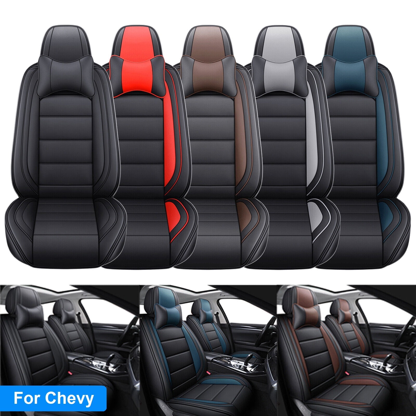 For Chevy Impala Car Seat Covers, 5 Seats Pu Leather Cushion Protector ...