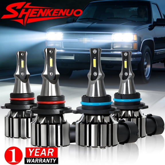 For Chevy K1500 2500 Suburban 93-99 LED Headlight Bulbs High/Low Beam 6000K White 4Pcs Super Bright Plug-and-Play
