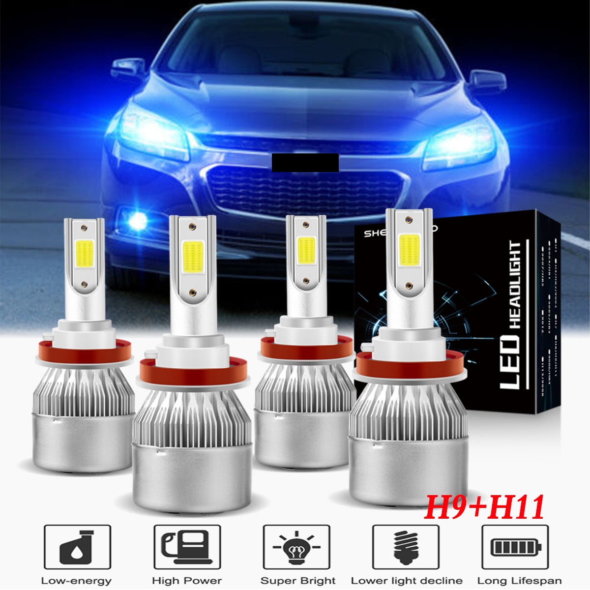 For Chevy Malibu 2008 2009 2010 LED Headlight Bulbs H9 H11 High and Low  Beam 4pc