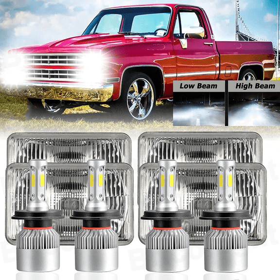 For Chevy Pickup 1981-87 C10 K10 Blazer 4x6" LED Headlights Hi-Lo Beam Lamp 4PCS