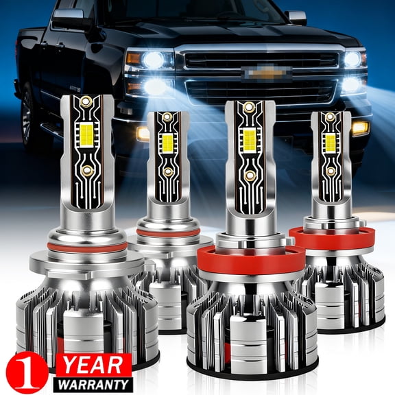 For Chevy Silverado 1500 2007-2014 LED Headlight Combo Kit 9005 + H11 High Low Beam 6000K White 4Pcs