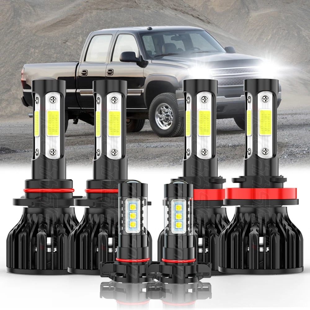 6-Piece 6500K LED Headlight & Fog Light Kit – 9005/H11/5202 – Fits Chevy Silverado 2007–2015