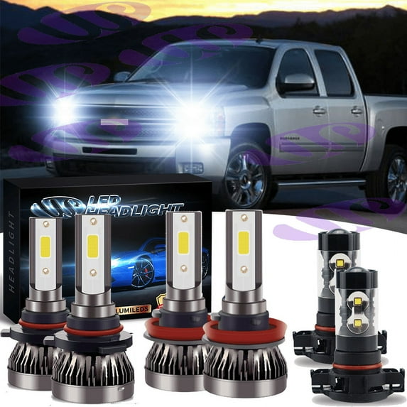 For Chevy Silverado 1500 2500 3500 2007-15 - 6000K LED Headlight Fog Light Bulbs