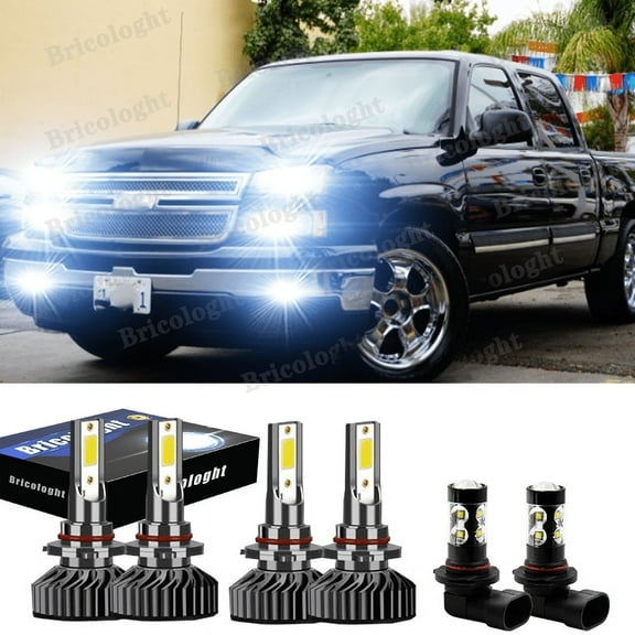 For Chevy Silverado 1500 2500 HD 2003-2005 2006 LED Headlights + Fog Bulbs Kits